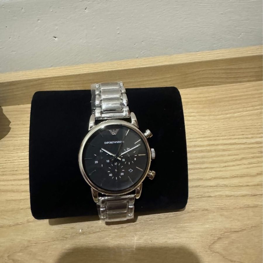 降價(男錶)-ARMANI手錶-ar1853三眼帶日期蝴蝶扣鋼錶(銀)含錶冠45mm-0