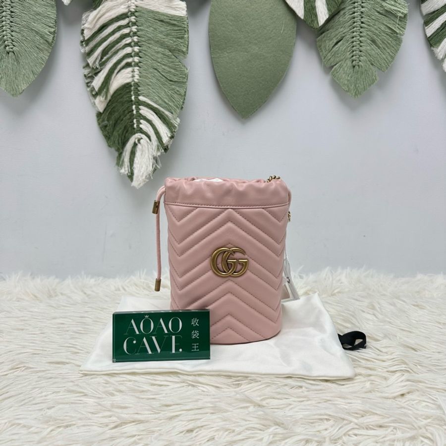 閑置品💫GUCCI GG Marmont 粉色金扣水桶包 斜肩包-0