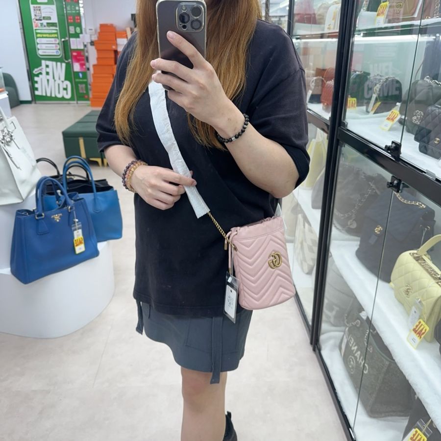 閑置品💫GUCCI GG Marmont 粉色金扣水桶包 斜肩包-1