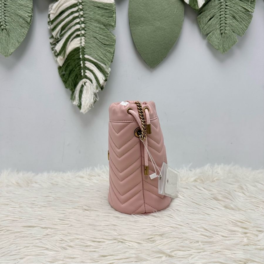 閑置品💫GUCCI GG Marmont 粉色金扣水桶包 斜肩包-2