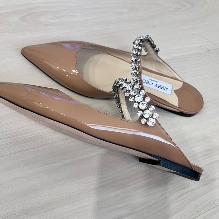 全新Jimmy Choo 裸色平底鑽石水鑽半拖鞋-2