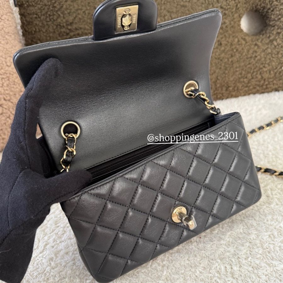 香奈兒 Chanel 全新品 經典迷你翻蓋包 CF20 黑金 mini CF🧬小瑕疵-2