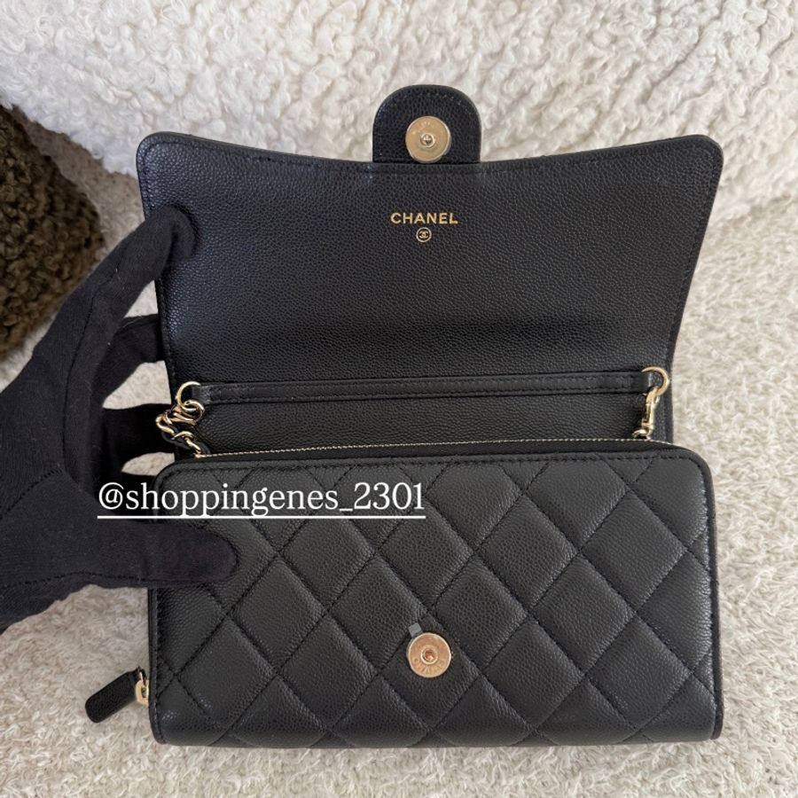 香奈兒 Chanel 全新品 季節限量帶鏈長夾 woc 磁吸釦 荔枝牛皮-0