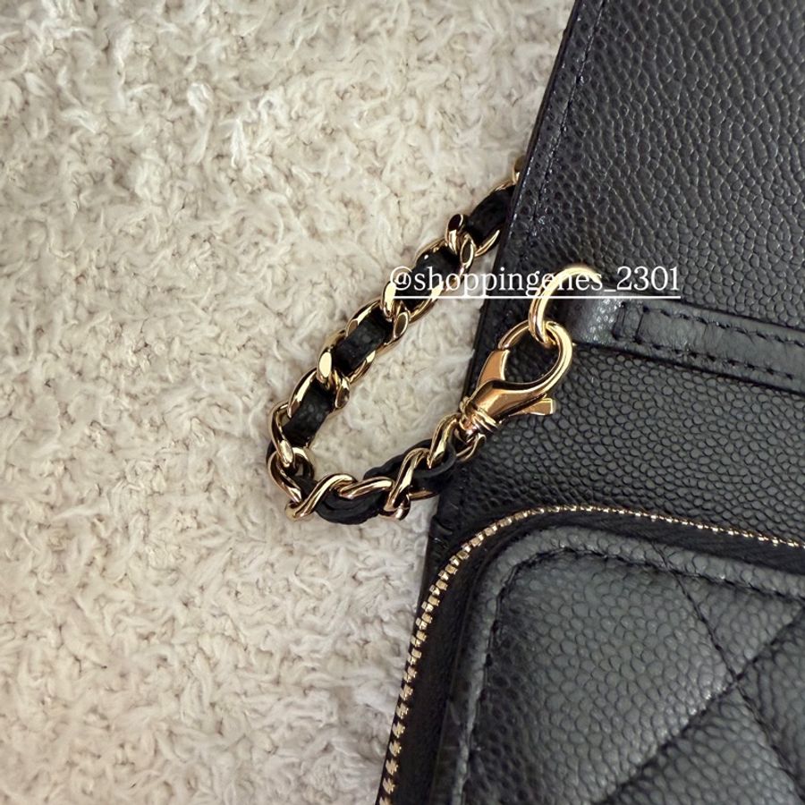 香奈兒 Chanel 全新品 季節限量帶鏈長夾 woc 磁吸釦 荔枝牛皮-1