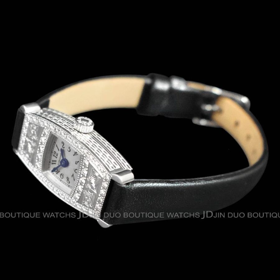 金鐸精品~2449 LONGINES 浪琴 Les Elégantes系列複刻款18白K金酒桶形手動上鍊女用鑽錶-3