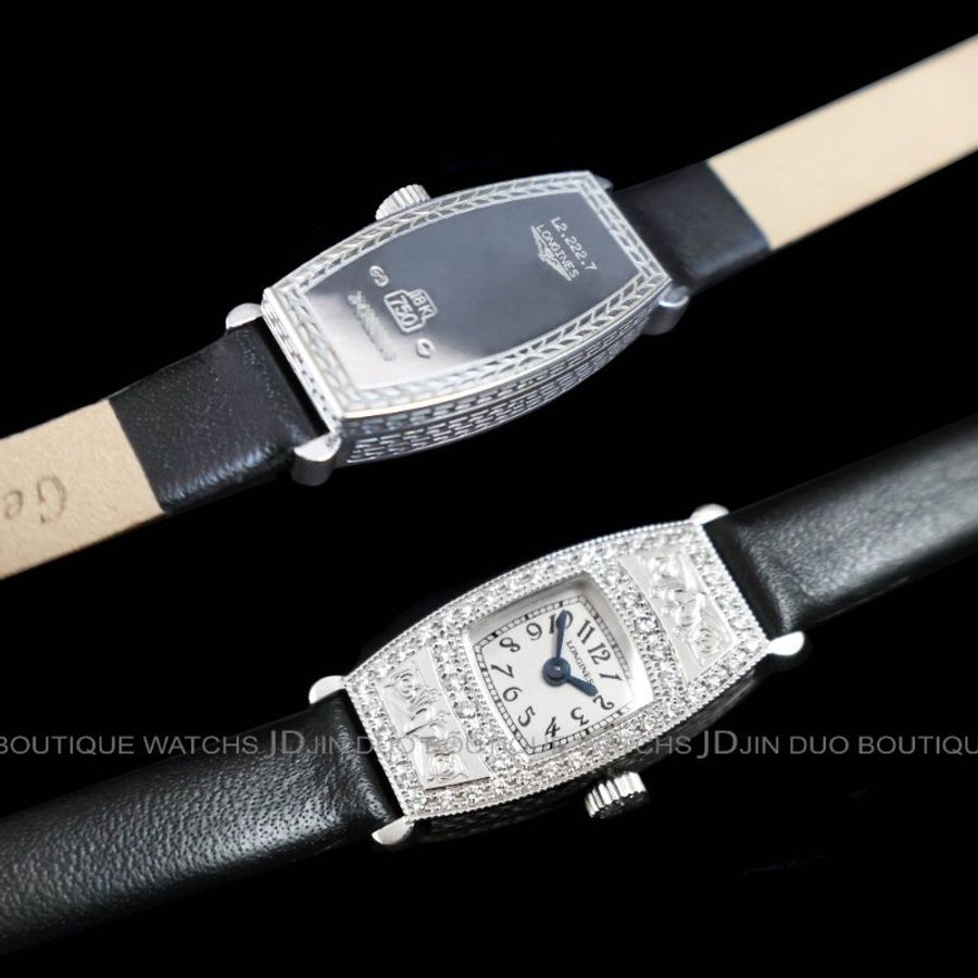 金鐸精品~2449 LONGINES 浪琴 Les Elégantes系列複刻款18白K金酒桶形手動上鍊女用鑽錶-5