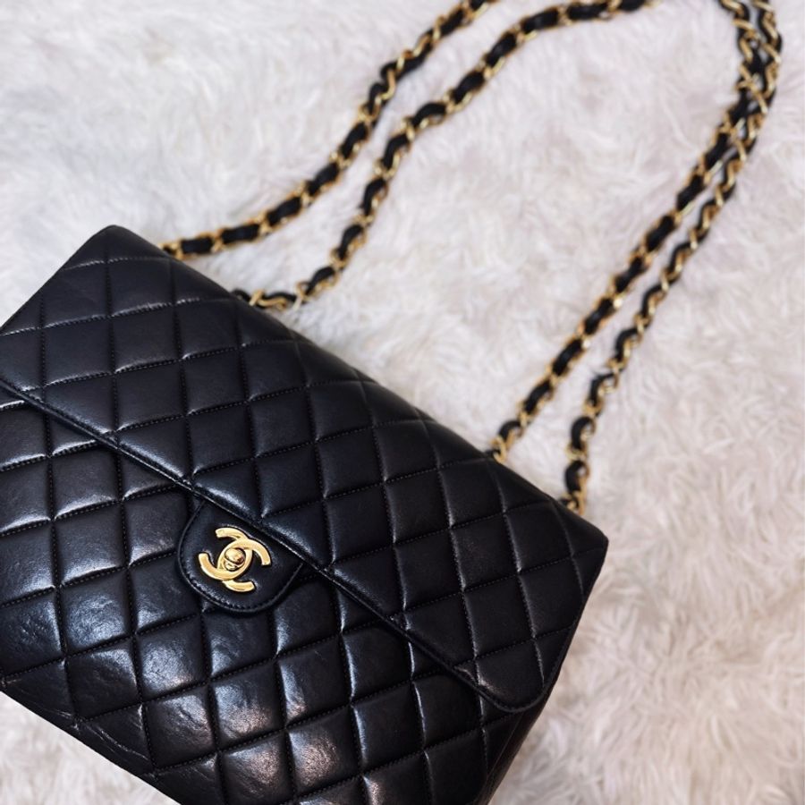 ［babari_vintage]Chanel vintage 30cm貝嫂包 金扣羊皮-1