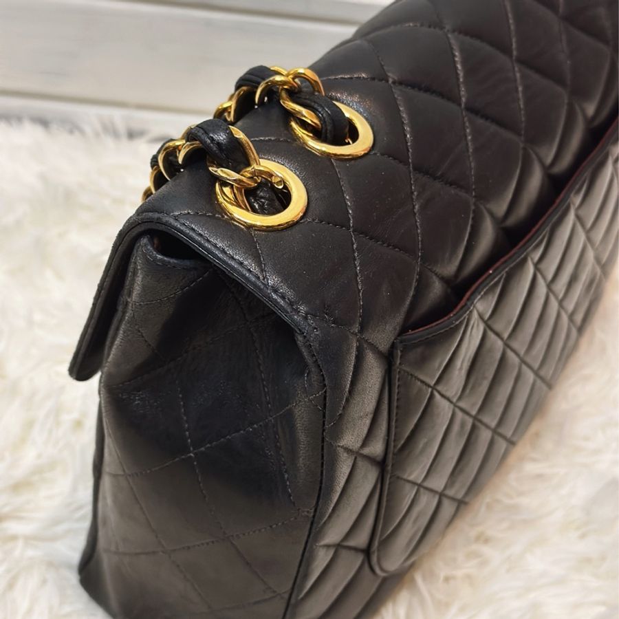 ［babari_vintage]Chanel vintage 30cm貝嫂包 金扣羊皮-4