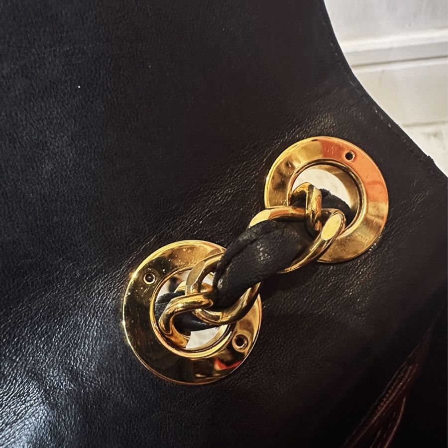 ［babari_vintage]Chanel vintage 30cm貝嫂包 金扣羊皮-12