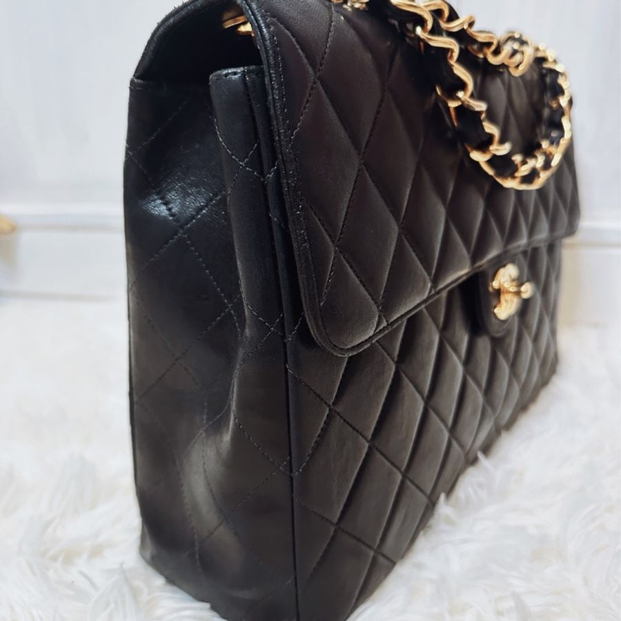 ［babari_vintage]Chanel vintage 30cm貝嫂包 金扣羊皮-15