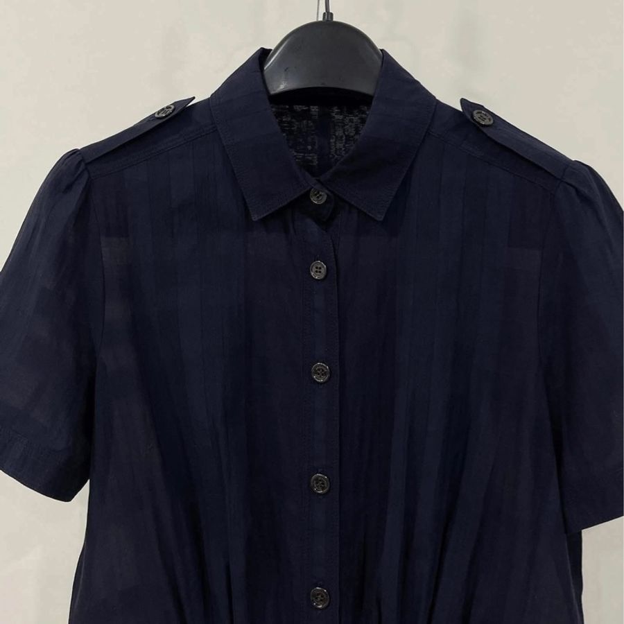 BURBERRY 倫敦 深藍肩扣格紋長版上衣-4