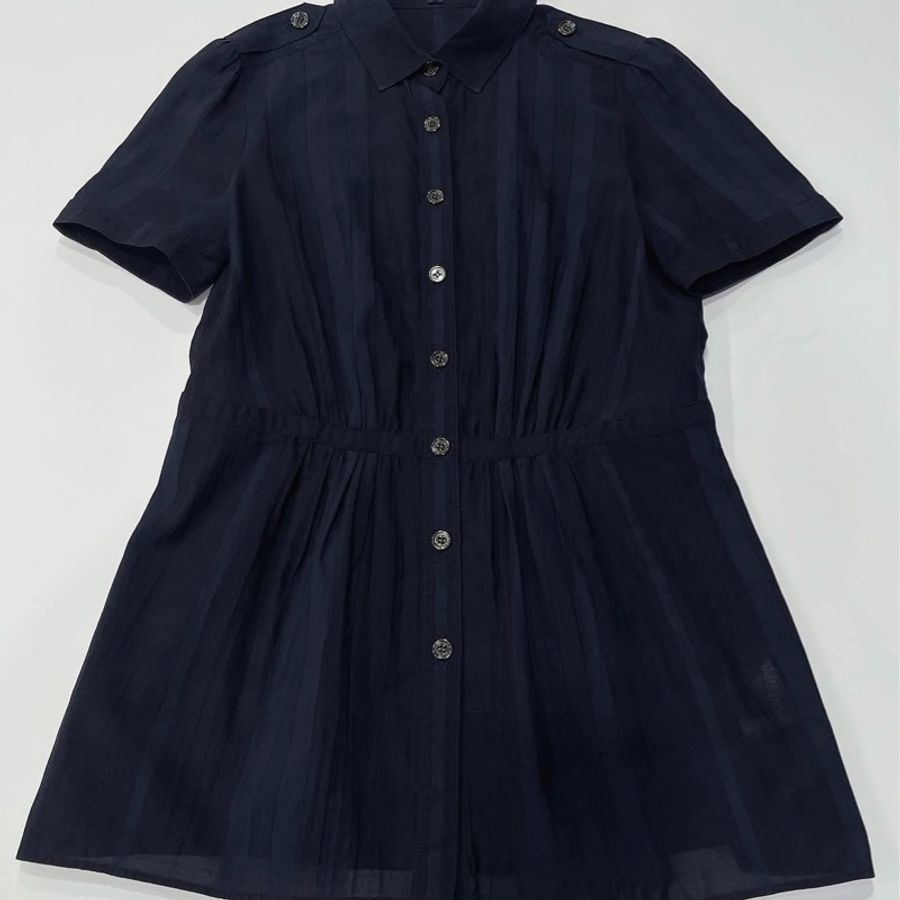 BURBERRY 倫敦 深藍肩扣格紋長版上衣-7