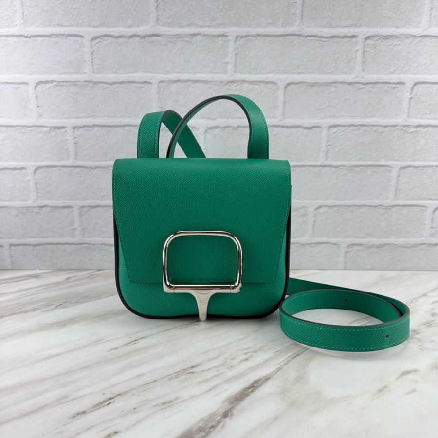 愛馬仕 Hermès Della Cavalleria 綠色銀釦 mini Della-5