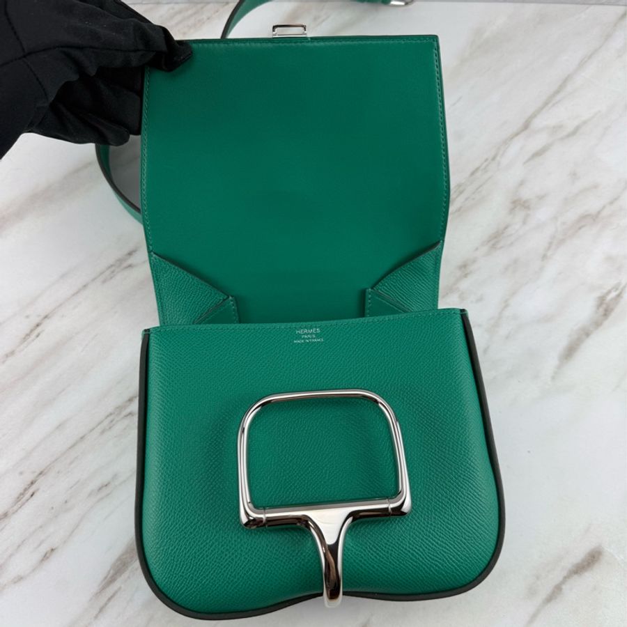 愛馬仕 Hermès Della Cavalleria 綠色銀釦 mini Della-13
