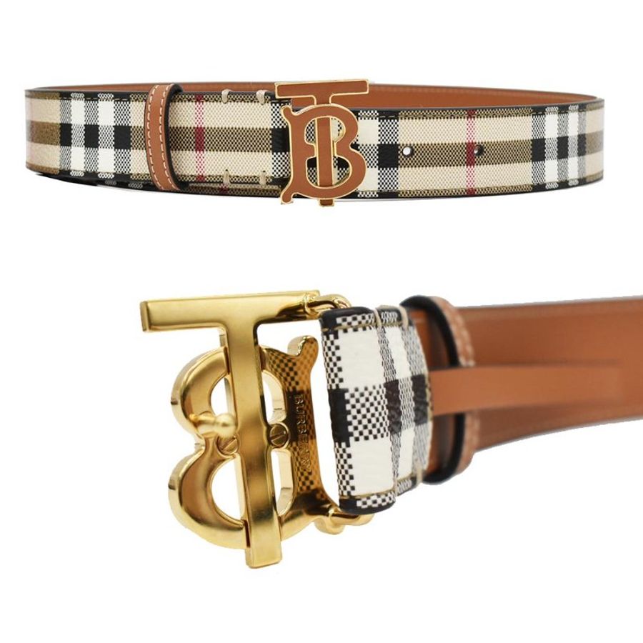 【門市全新現貨】BURBERRY TB LOGO 皮革格紋皮帶腰帶 . S(附防塵袋)-1