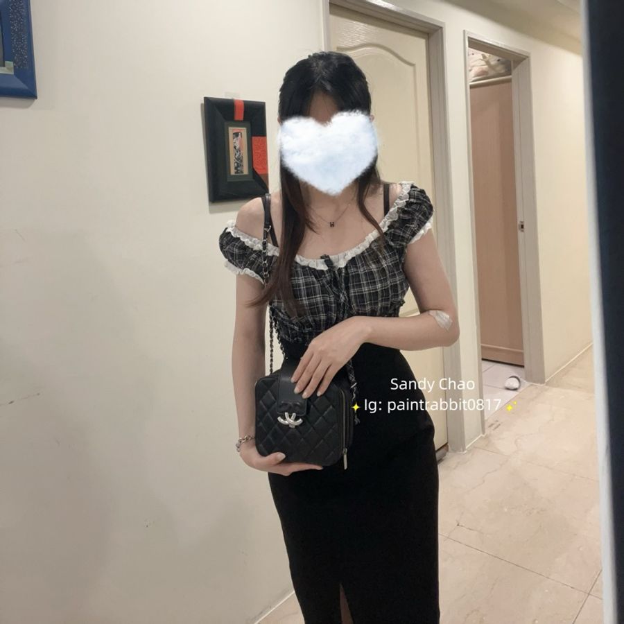 ෆ Chanel鴛鴦扣黑色相機包 盒子包-3