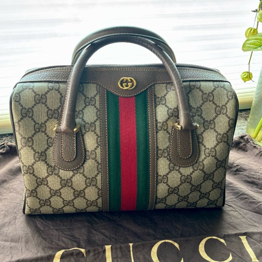 Gucci 古馳Ophidia 波士頓包 經典米/棕色 GG 花紋-0