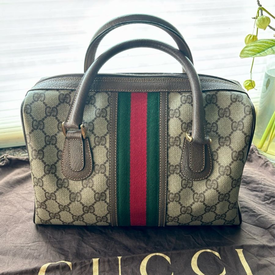 Gucci 古馳Ophidia 波士頓包 經典米/棕色 GG 花紋-1