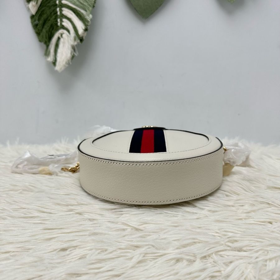 閑置品💫GUCCI Ophidia 白色真皮金扣圓餅包 斜肩包-5