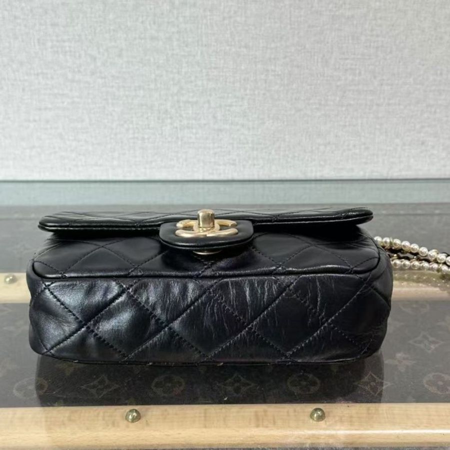 ✨CHANEL 珍珠大mini金扣鍊條斜背包 19*11*5 98新配件塵袋保卡-2