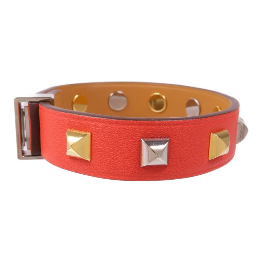 HERMES 【激減優惠】Epsom皮革Mini Dog Clous Ronds手鏈Red-1
