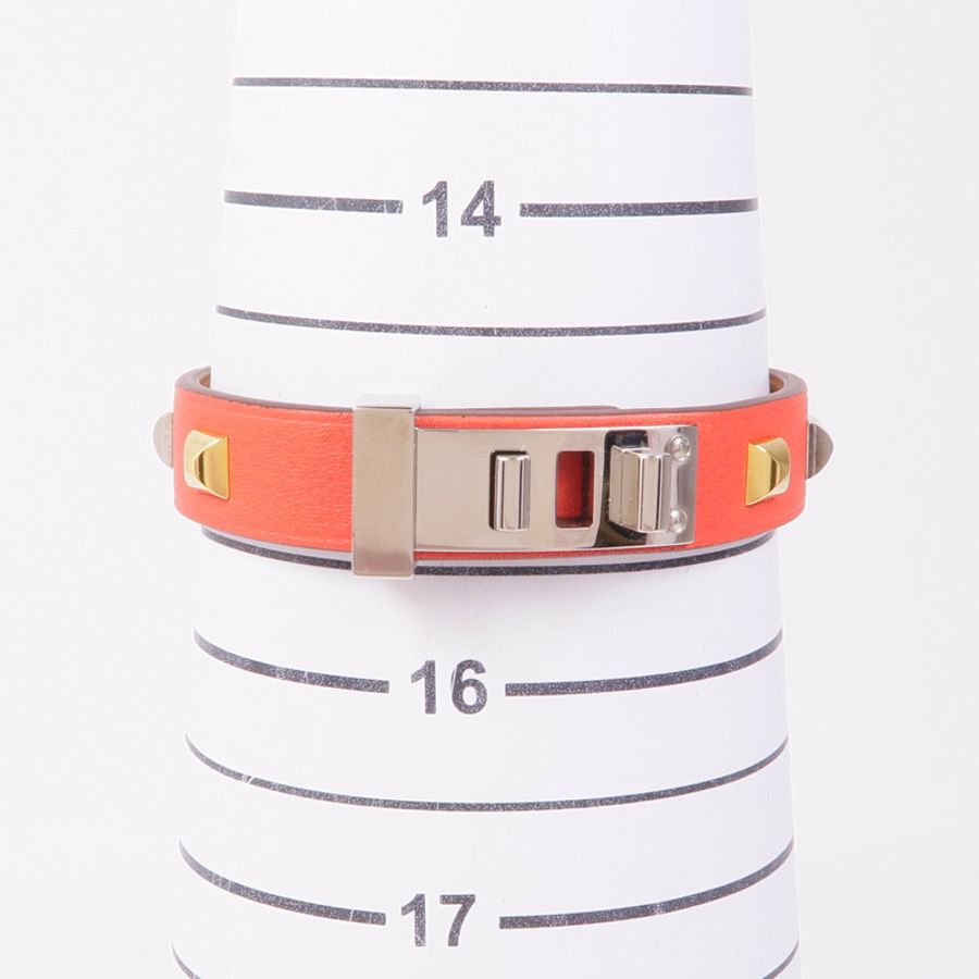 HERMES 【激減優惠】Epsom皮革Mini Dog Clous Ronds手鏈Red-11