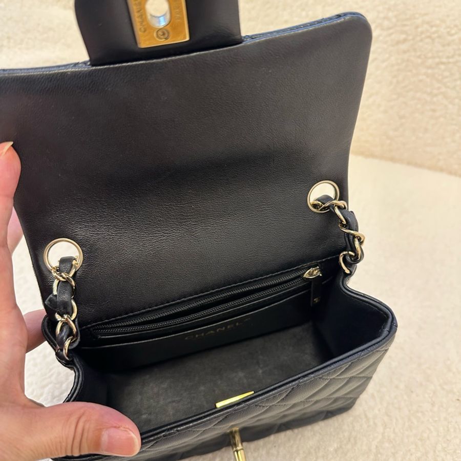 chanel 香奈兒黑金方胖子鏈條包,24年芯片款,黑色羊皮菱格紋配金扣,尺寸13.5x17x8cm-6