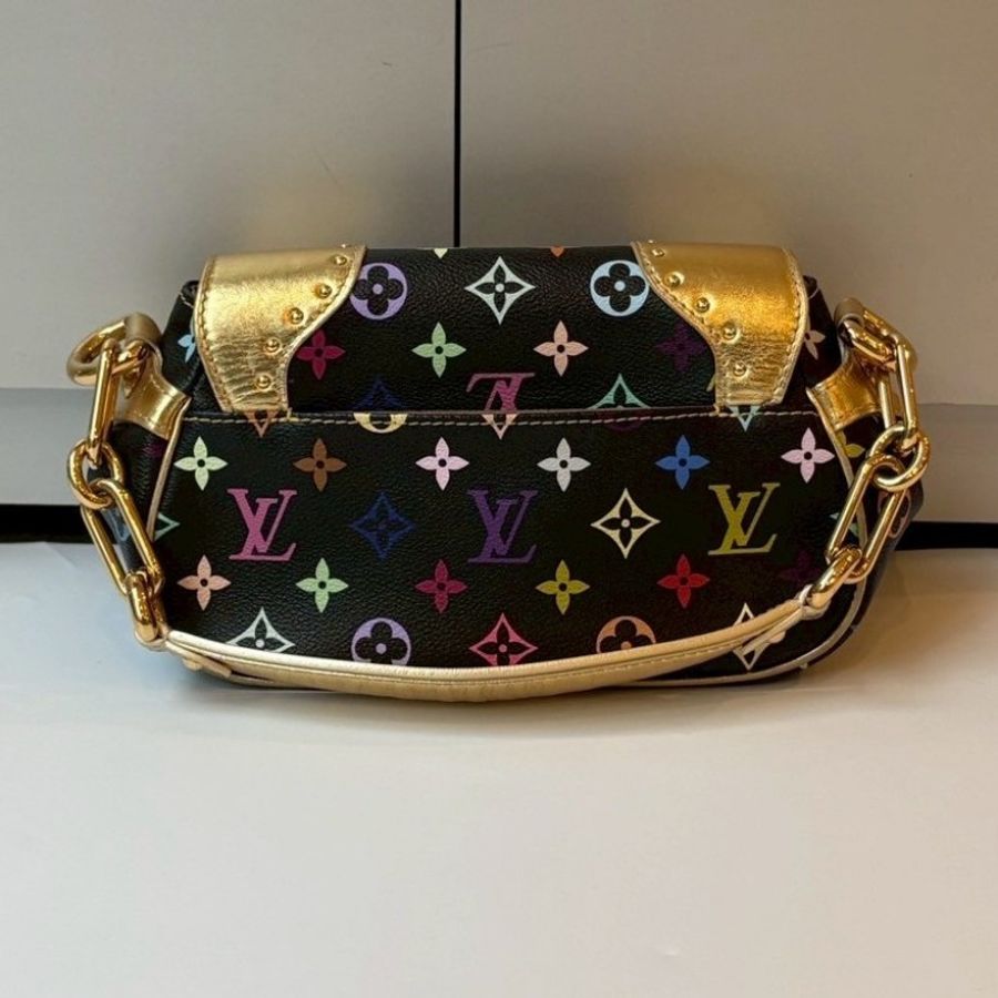 LV 黑彩金釦肩側包-1