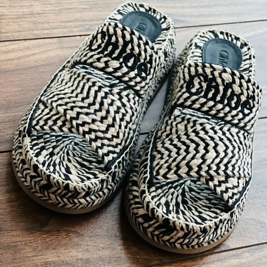 Chloe 39 Mila 刺繡草編拖鞋 #現貨#chloe#EU39-11