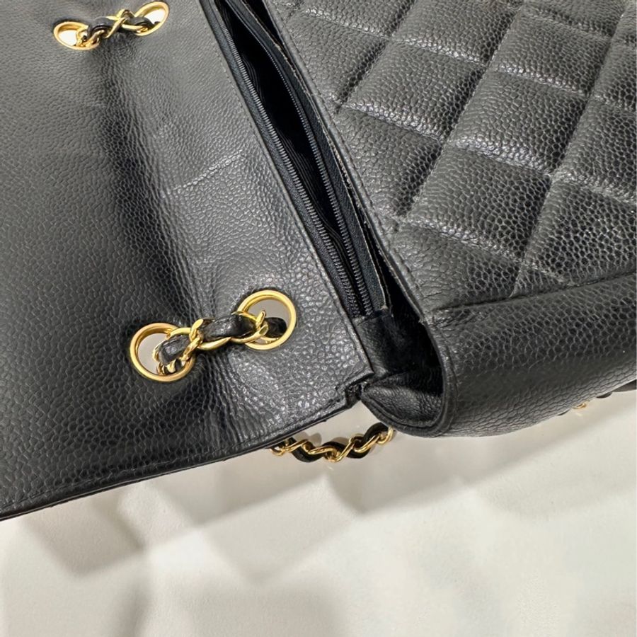 CHANEL 香奈兒 vintage 黑金 CF 荔枝牛皮 鏈條包 斜背包 肩背包 側背包 手提包-41