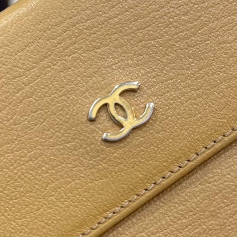 CHANEL 香奈兒 金釦 卡其色 三折短夾 短夾 皮夾 皮包 錢夾 錢包 卡夾 卡包 零錢包-11