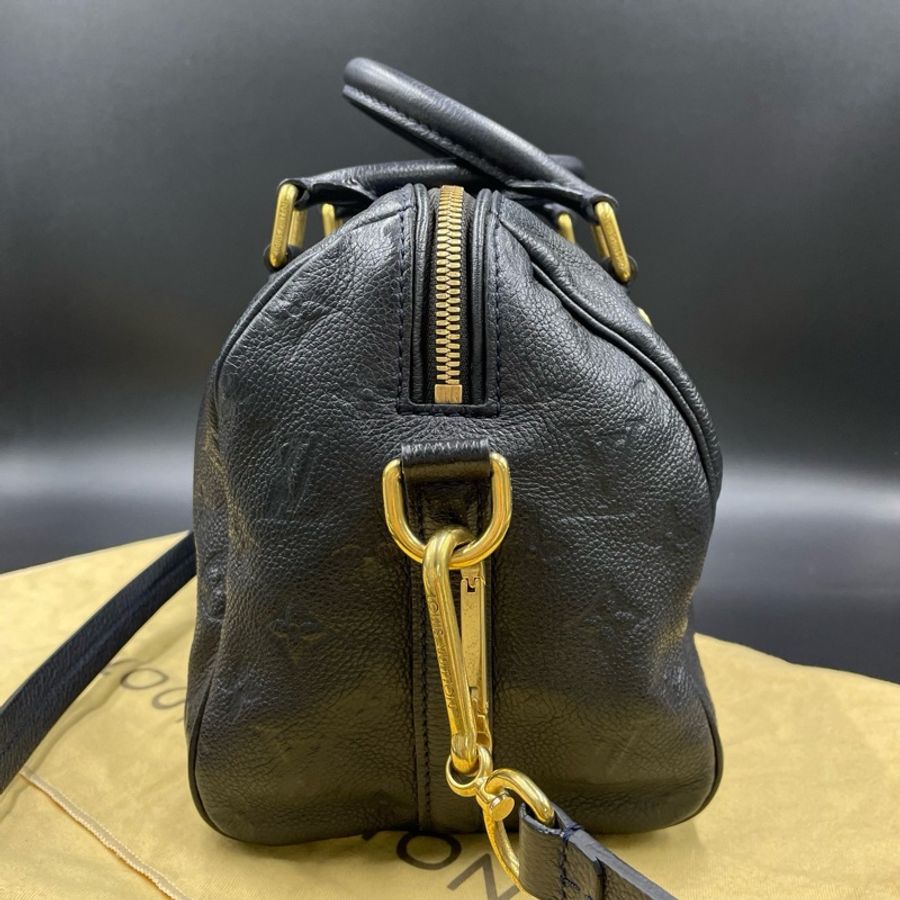 Louis Vuitton • 經典老花皮革壓紋 Speedy 25 藍黑色 附原廠背帶-7