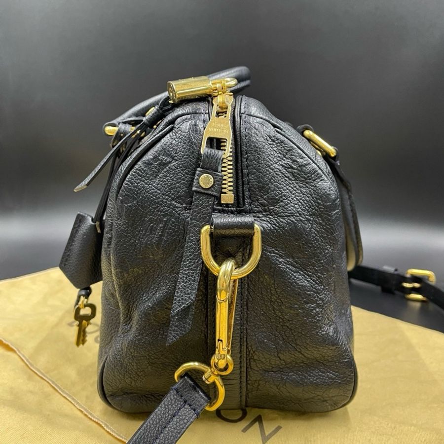 Louis Vuitton • 經典老花皮革壓紋 Speedy 25 藍黑色 附原廠背帶-8