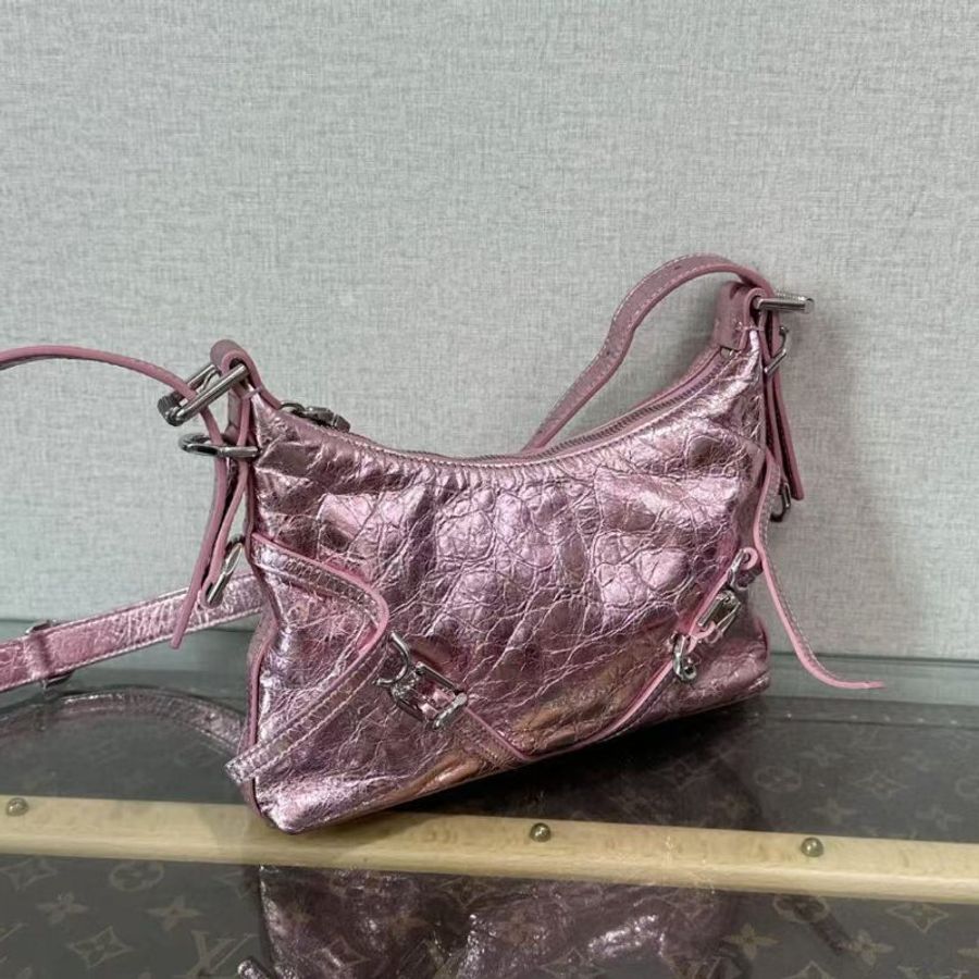 ✨GIVENCHY 粉色油蠟皮voyou mini 腋下包 22*15*3.5 98新配件塵袋-5