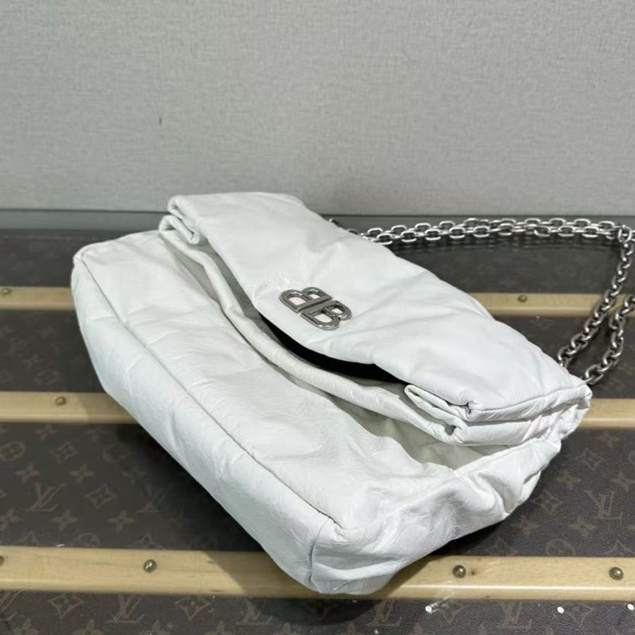 ✨BALENCIAGA 白銀MONACO中號油蠟皮鍊條包34*23*10 98新配件塵袋-3