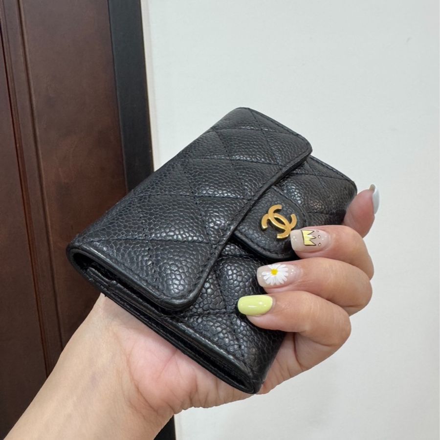 真品chanel 黑金 信用卡卡夾 卡夾 卡包 皮夾 皮包 零錢包-1