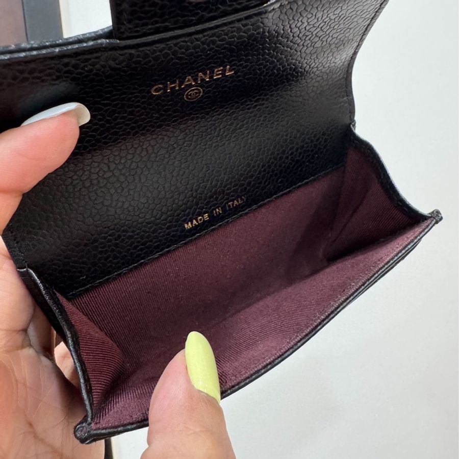真品chanel 黑金 信用卡卡夾 卡夾 卡包 皮夾 皮包 零錢包-13