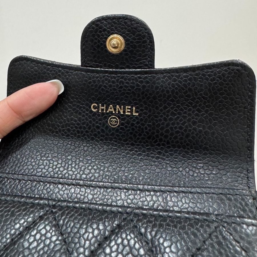 真品chanel 黑金 信用卡卡夾 卡夾 卡包 皮夾 皮包 零錢包-16