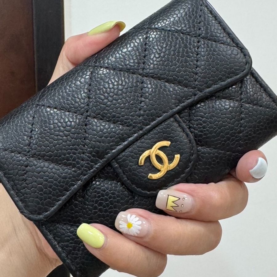 真品chanel 黑金 信用卡卡夾 卡夾 卡包 皮夾 皮包 零錢包-19