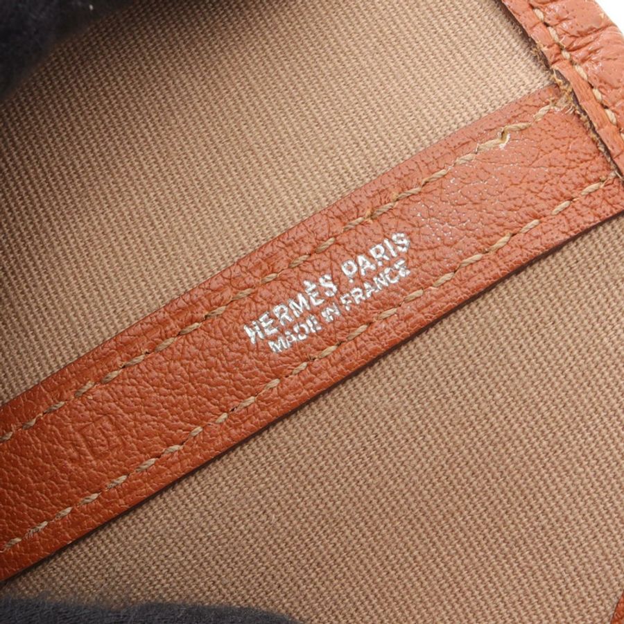HERMES 花園派對 PM 手提包 J 皮革 Toile 官 Potiron 橙色 二手 SHW-3