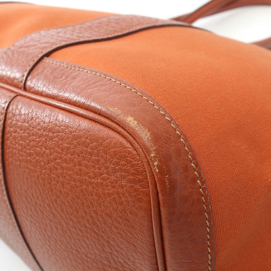 HERMES 花園派對 PM 手提包 J 皮革 Toile 官 Potiron 橙色 二手 SHW-5