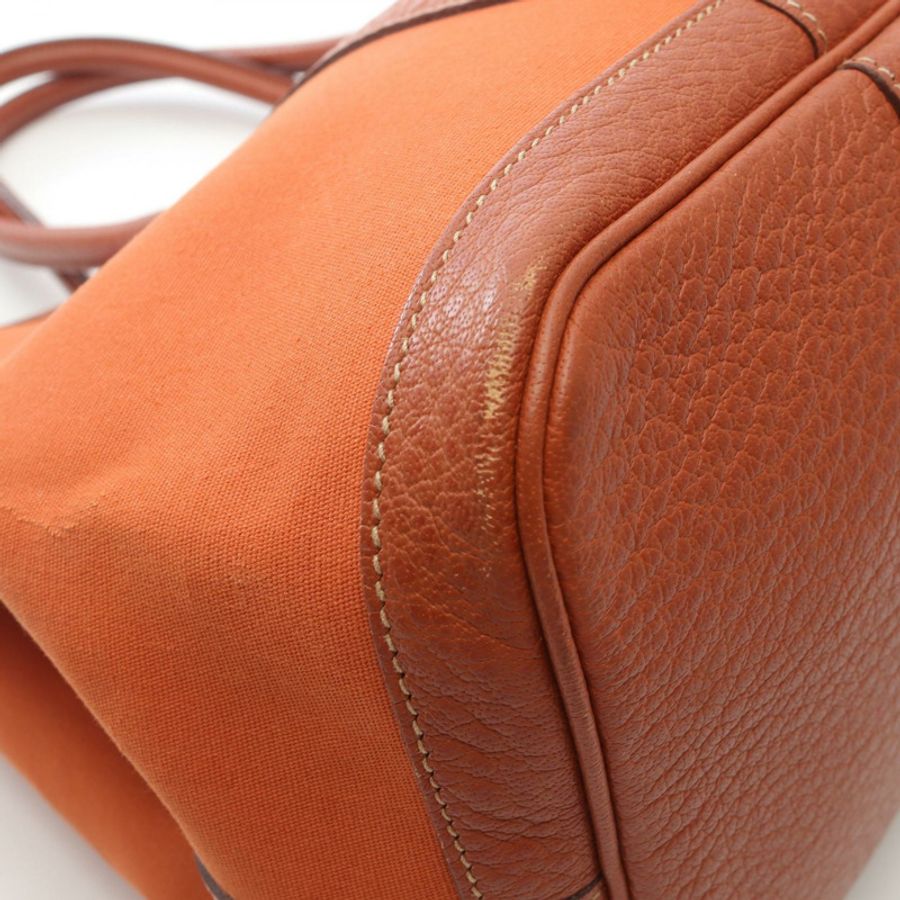 HERMES 花園派對 PM 手提包 J 皮革 Toile 官 Potiron 橙色 二手 SHW-6