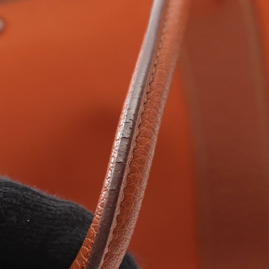 HERMES 花園派對 PM 手提包 J 皮革 Toile 官 Potiron 橙色 二手 SHW-9