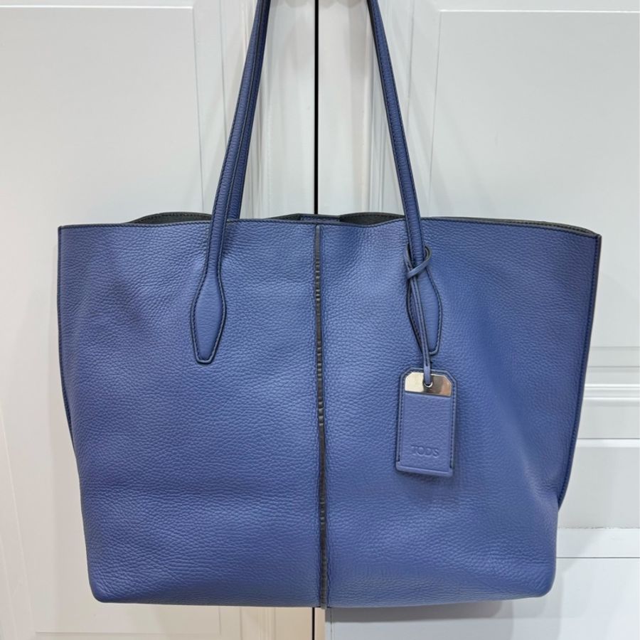 TOD’S tods JOY 荔紋 藍色 牛皮 托特包 購物袋 購物包 肩背包 手提包 側背包-0