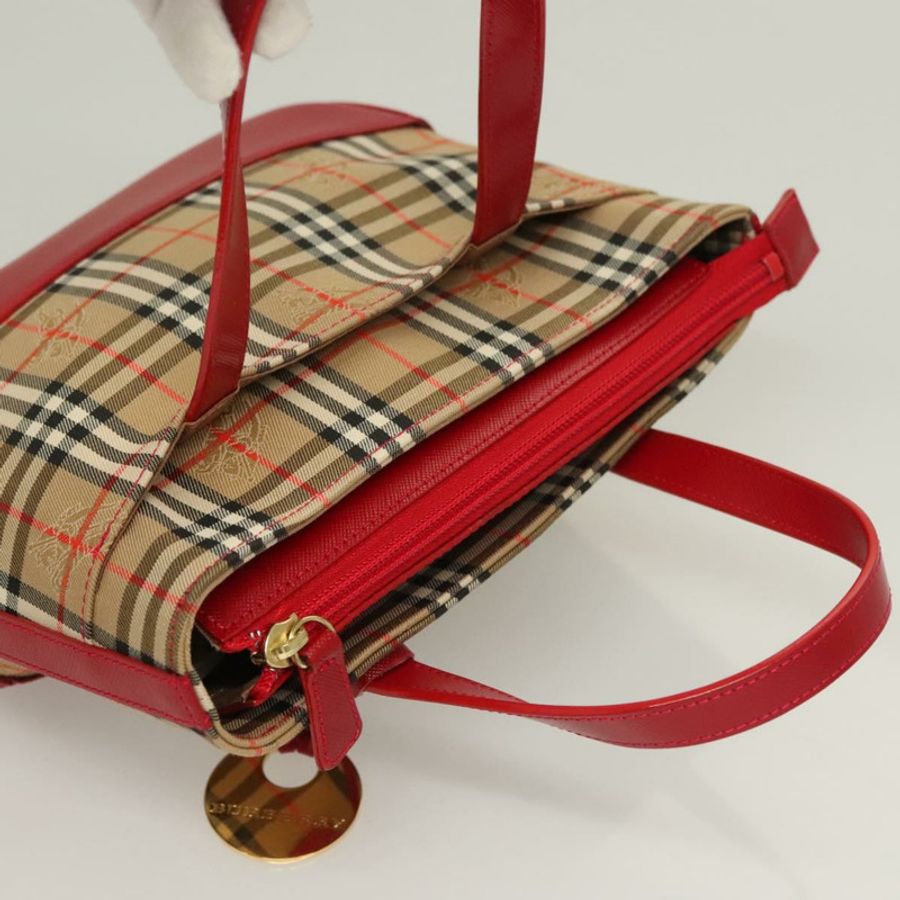 【日本直送】BURBERRY Nova 格紋手提包 帆布 米色 金色 正品 129128-5