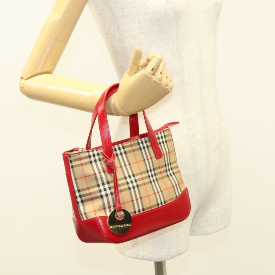 【日本直送】BURBERRY Nova 格紋手提包 帆布 米色 金色 正品 129128-21
