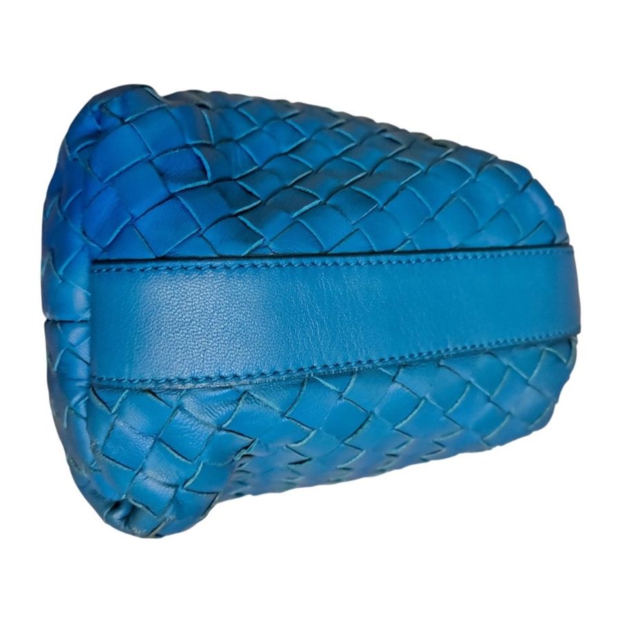 Bottega Veneta 寶緹嘉 經典 Intrecciato 編織小羊皮 短提把手提包 24x12x10cm 亮麗藍綠色 (近全新)-10