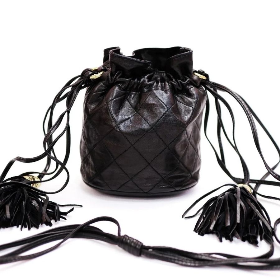 Chanel Vintage 中古 流蘇 迷你 水桶包 黑色-5