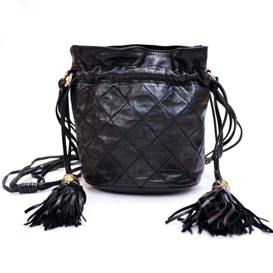 Chanel Vintage 中古 流蘇 迷你 水桶包 黑色-6