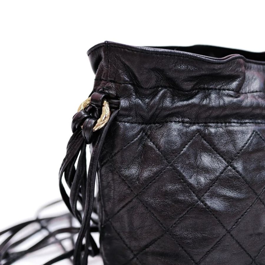 Chanel Vintage 中古 流蘇 迷你 水桶包 黑色-10